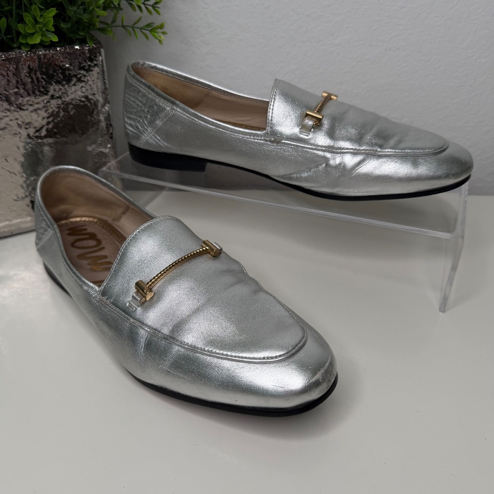 Sam Edelman Lior Loafers Womens Silver Metallic Leather Bit Detail Preppy 10M